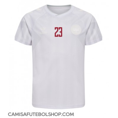 Camisa de time de futebol Dinamarca Pierre-Emile Hojbjerg #23 Replicas 2º Equipamento Mundo 2022 Manga Curta